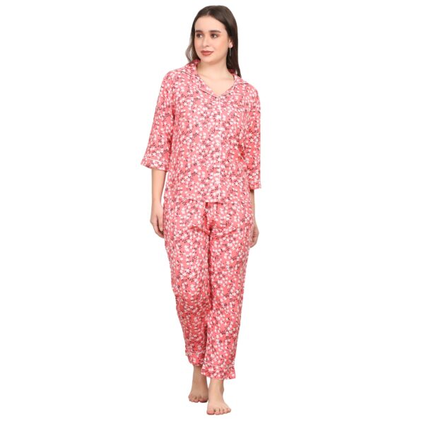 Peach Floral Printed Night Suit For Women