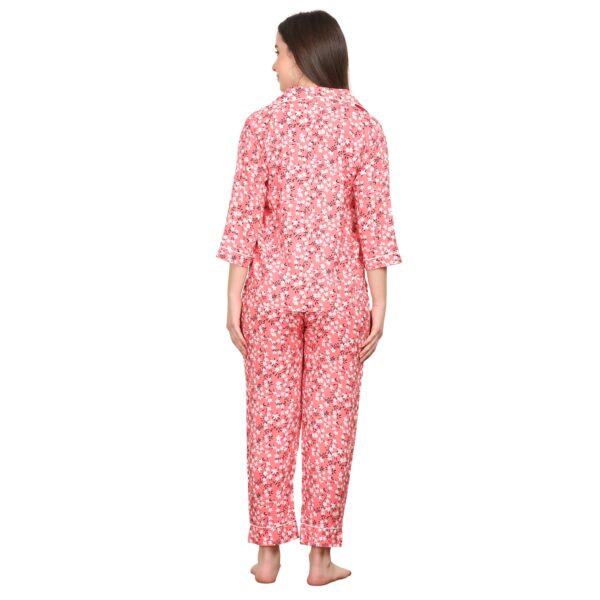 Peach Floral Printed Night Suit For Women - Image 2