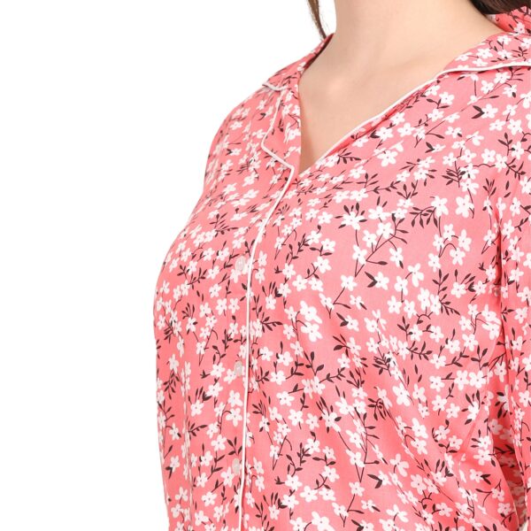 Peach Floral Printed Night Suit For Women - Image 3