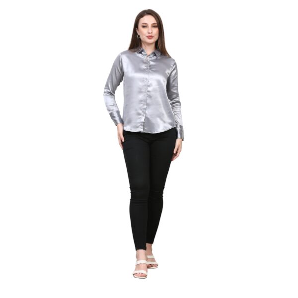 Women Grey Satin Shirt - Image 4