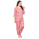 Peach Floral Printed Night Suit For Women