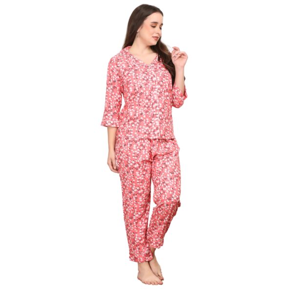 Peach Floral Printed Night Suit For Women - Image 5