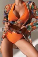 Radiant Waves High Waist Bikini with Tropical Coverup