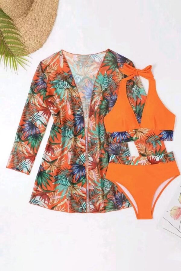 Radiant Waves High Waist Bikini with Tropical Coverup - Image 5