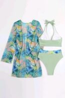 Radiant Waves High Waist Bikini with Tropical Coverup