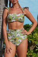 Green Floral Bandeau High Waist Bikini