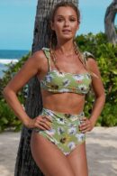 Green Floral Bandeau High Waist Bikini