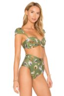 Green Floral Bandeau High Waist Bikini