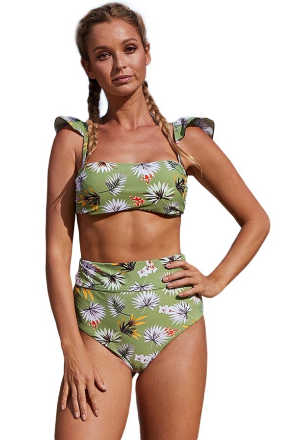 Green Floral Bandeau High Waist Bikini - Image 11