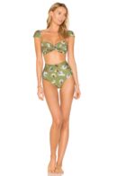 Green Floral Bandeau High Waist Bikini